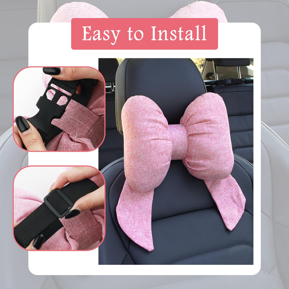 Figpade pink bow headrest pillow adds a playful accent while supporting neck.