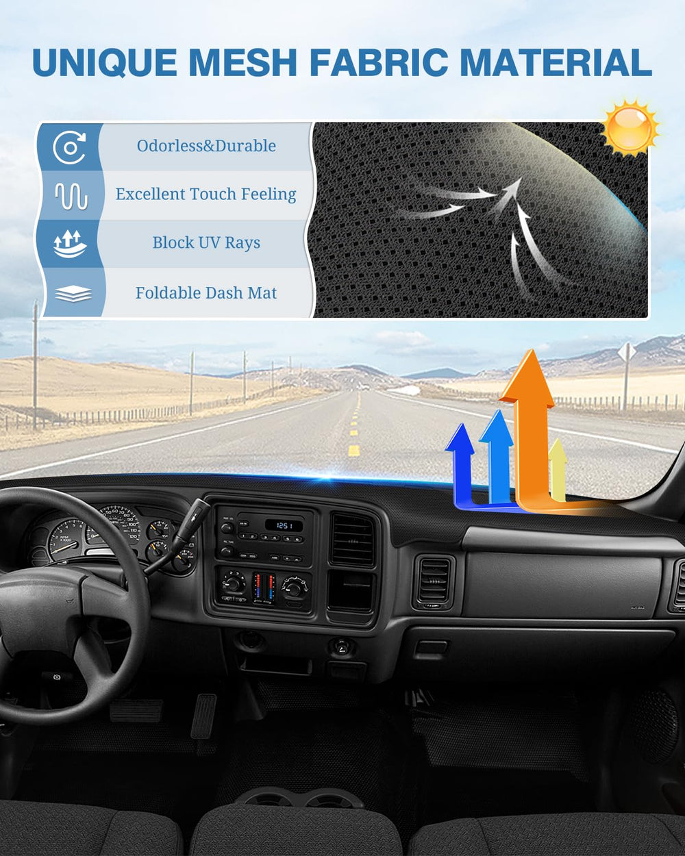FIILINES dash cover for Chevrolet Suburban guards the dashboard from UV damage.