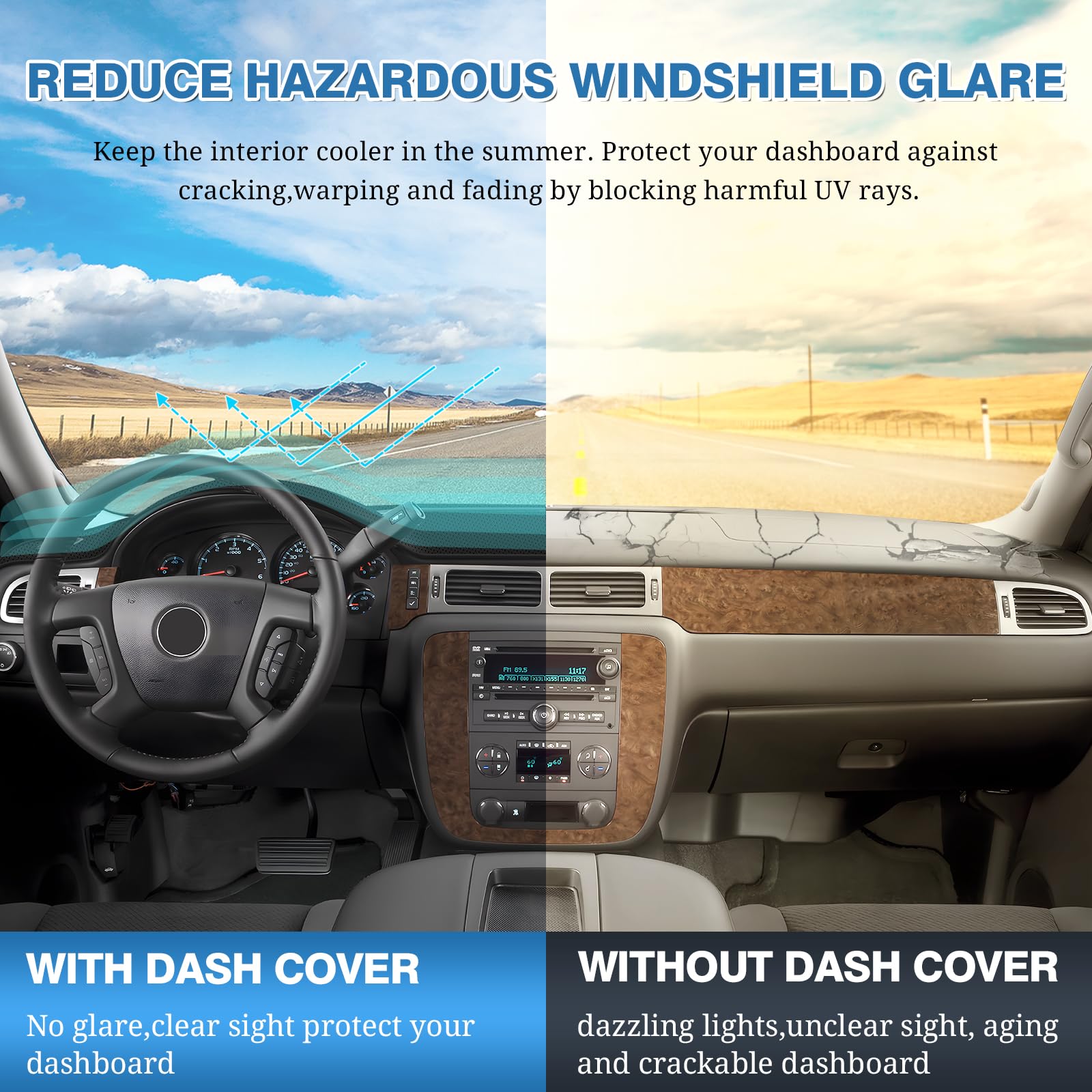 FIILINES dash cover for Silverado 1500-2500-3500 protects the dash during daily use.