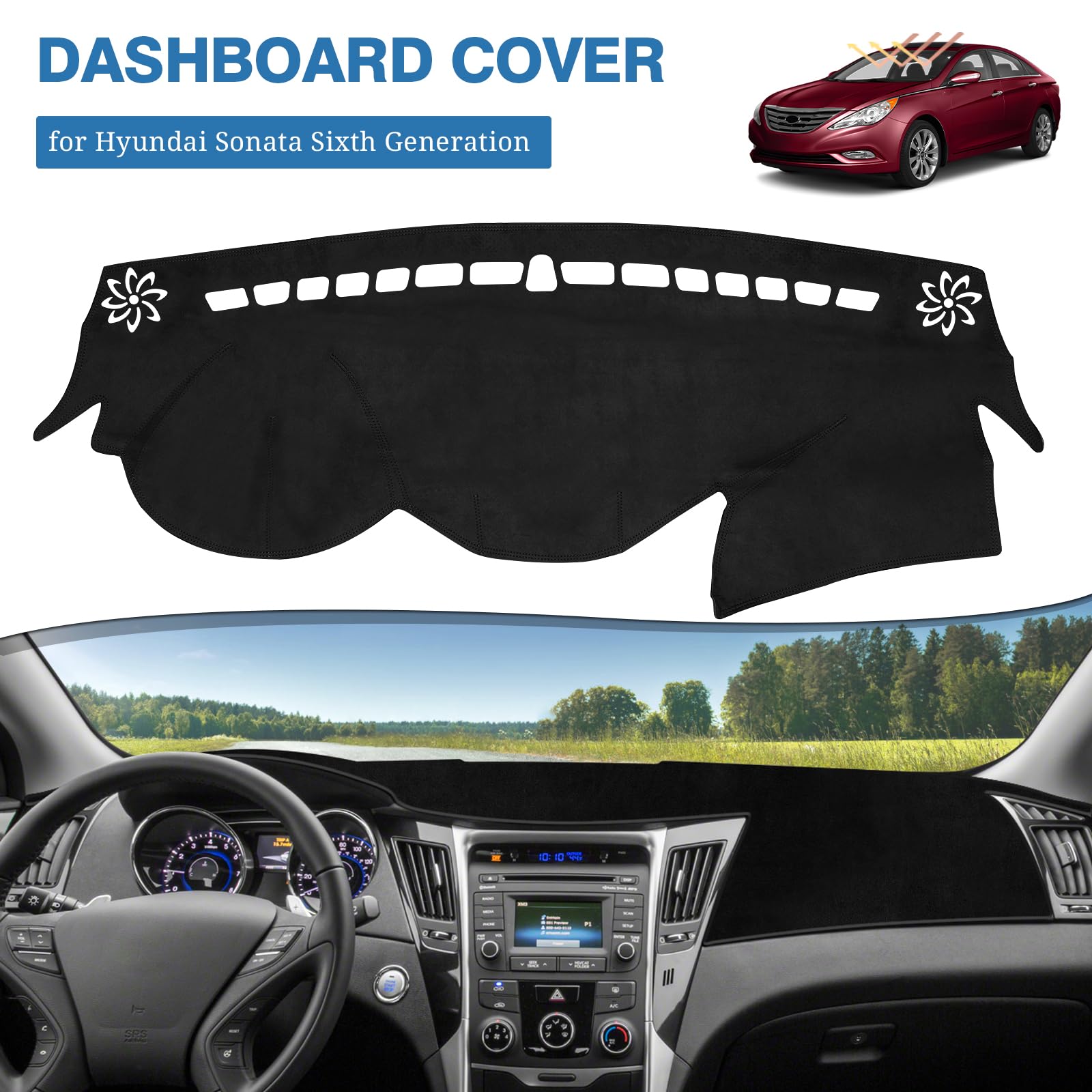 FIILINES anti-slip back dash cover with suede texture keeps in place while driving.