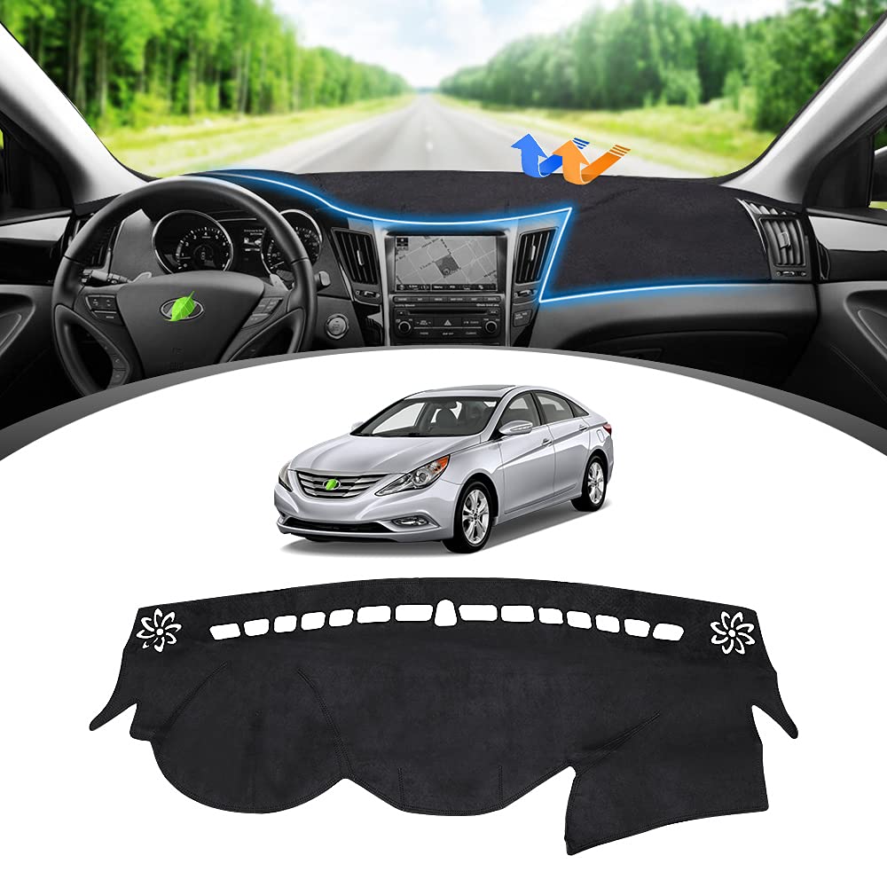 FIILINES dash cover for Hyundai Sonata 2011-2014 in black; protects the dashboard from sun exposure.