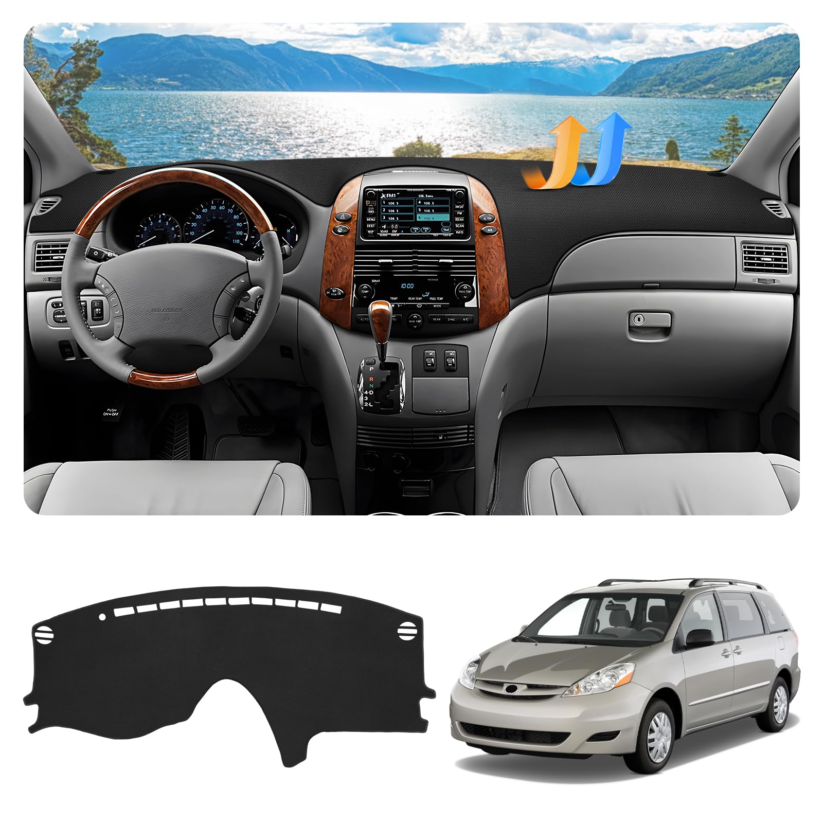 FIILINES dash cover for Toyota Sienna 2004-2010 with vent cutouts.