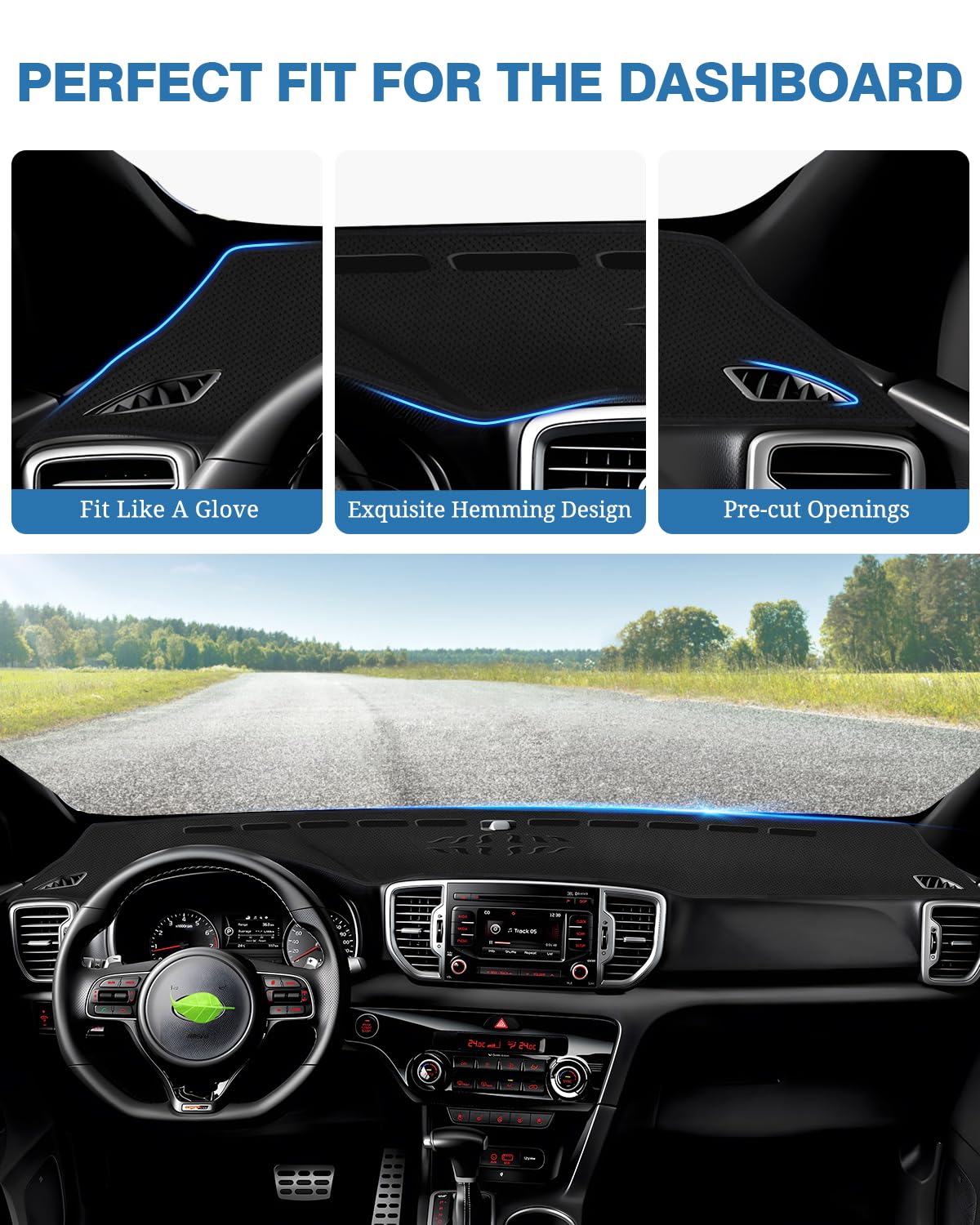 FIILINES dash cover cutouts for vents and speakers maintain access.