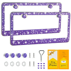 FIISFIIS Bling license frame in violet crystals adds sparkle and a stylish, personalized look.