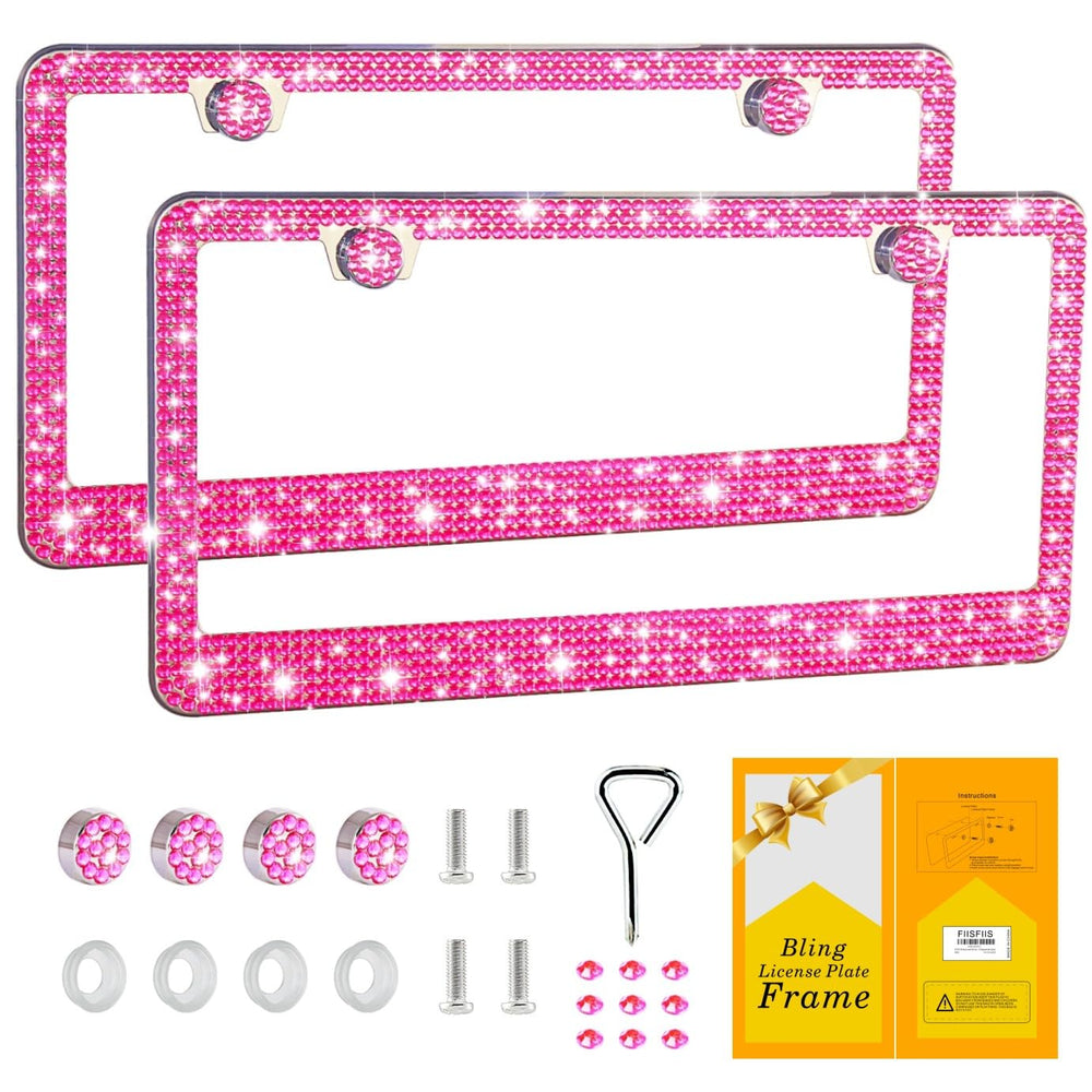 FIISFIIS bling license plate frame in pink adds sparkle and style to your car