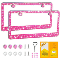 FIISFIIS bling license plate frame in pink adds sparkle and style to your car