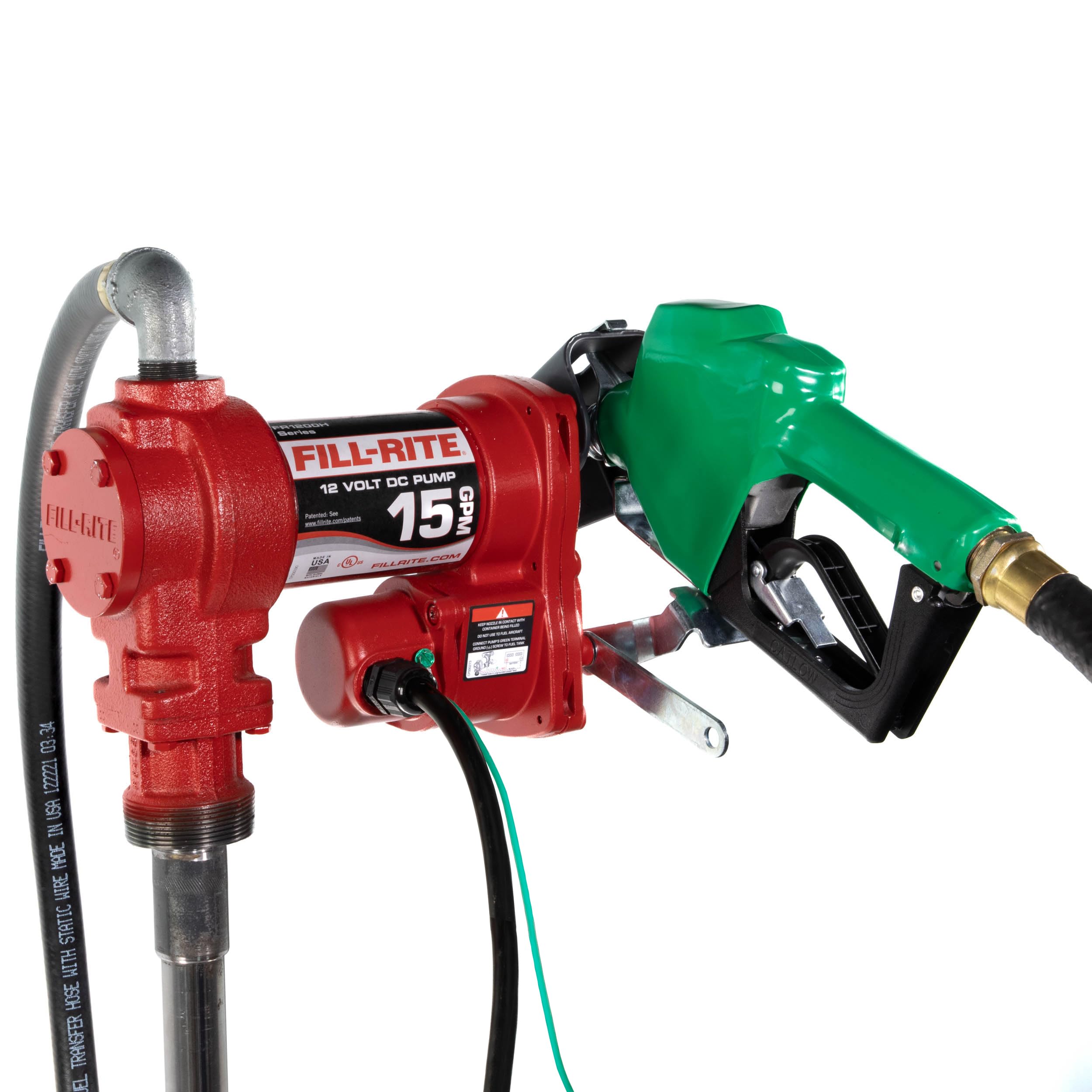 Fill-Rite FR1210HA1 discharge hose for efficient fuel transfer in action