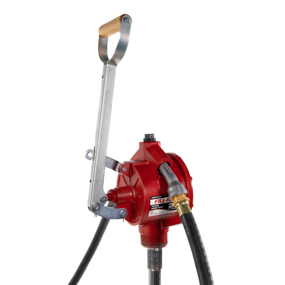 Fill-Rite FR152 piston pump with hose and nozzle spout enables fast, controlled fuel transfer