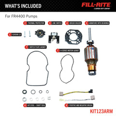 Fill-Rite motor replacement kit seals and brushes improve performance for 4400 series pumps.
