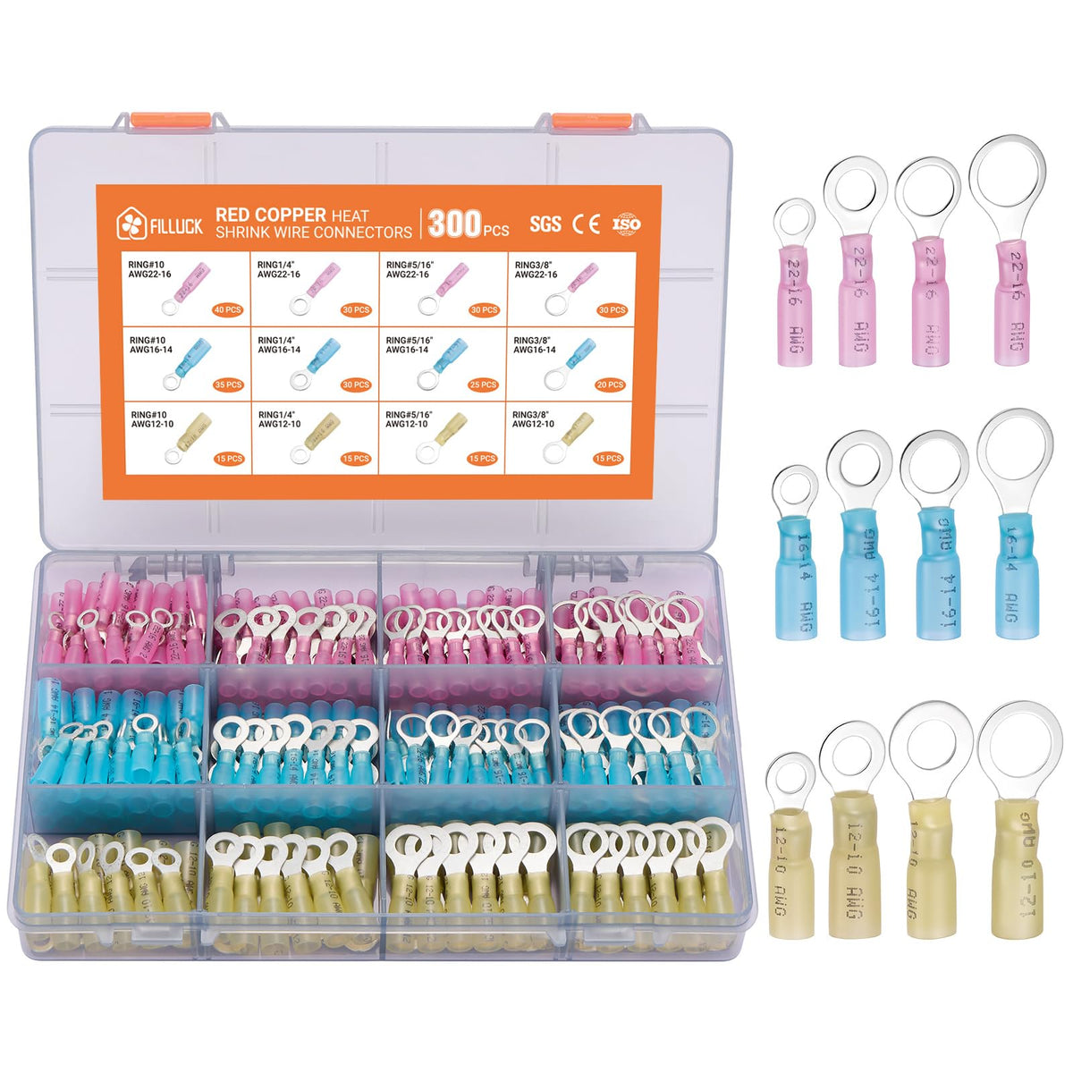 Filluck heat shrink connectors kit showing marine grade red copper terminals for durability