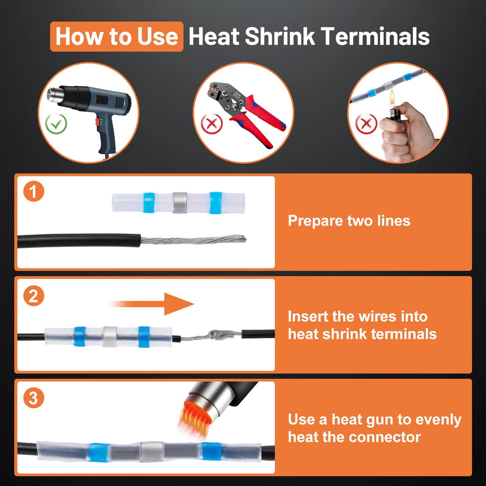 Filluck heat shrink terminals provide insulated, weatherproof terminations.