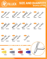 Filluck 21-type pin terminals cover a wide range of automotive wiring.