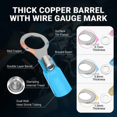 Filluck red copper terminals thickened cross-section for secure crimps.