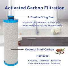 FILSADAE KW1 cartridge close-up shows coconut shell carbon for effective filtration.
