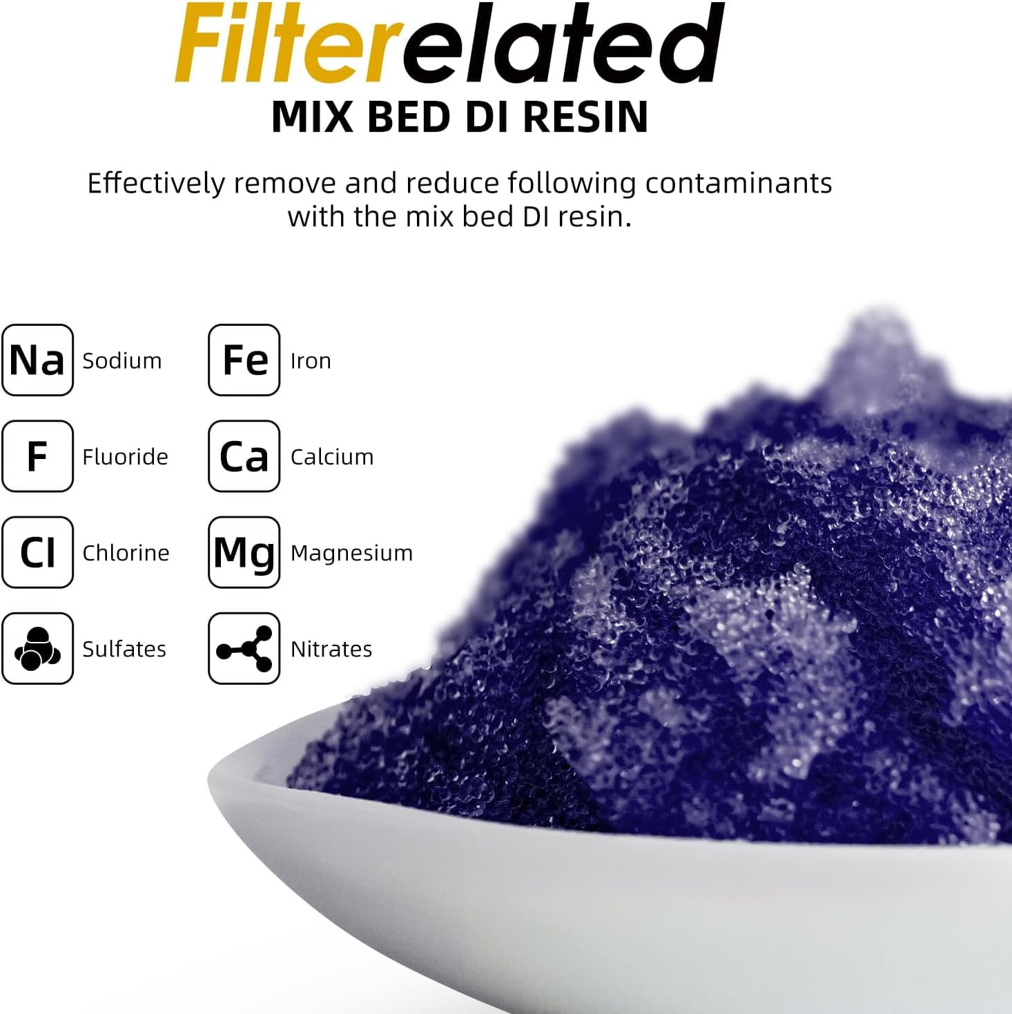 Filterelated resin indicator purple to brown shows filter life at a glance.