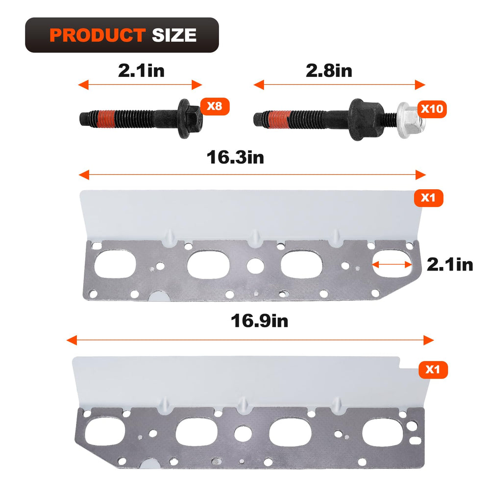 Complete left and right exhaust manifold gasket kit components