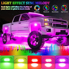 Fimker RGB rock lights shown with app control interface for customization.