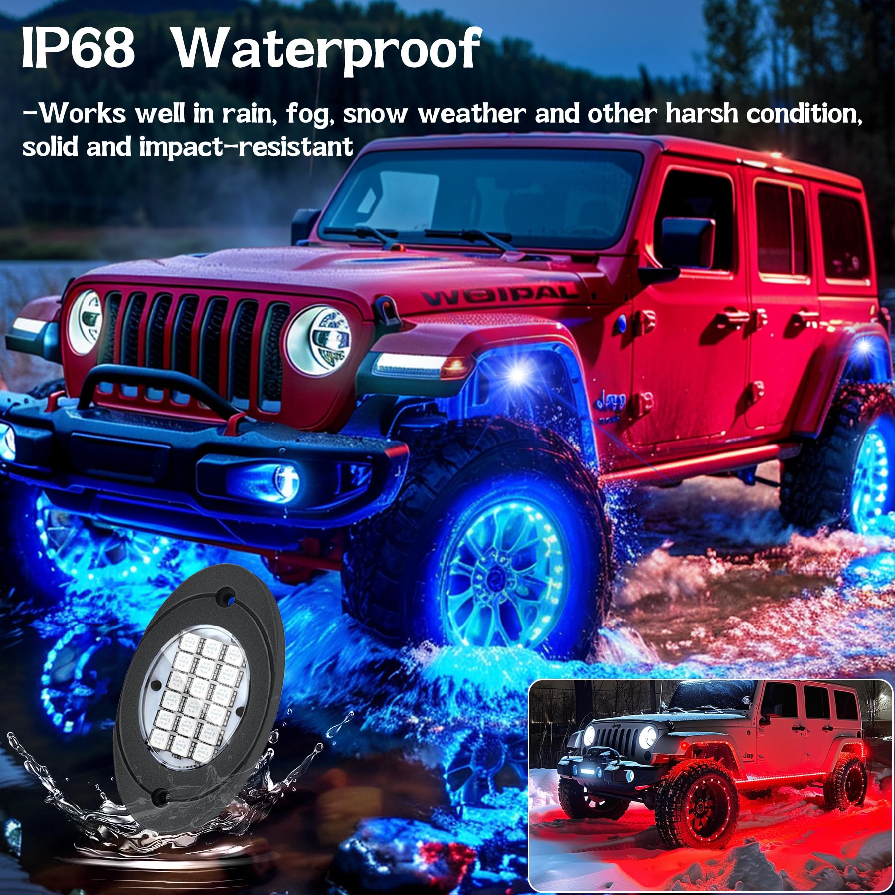 Fimker rock lights demonstrate brake-synced effect for added visibility.