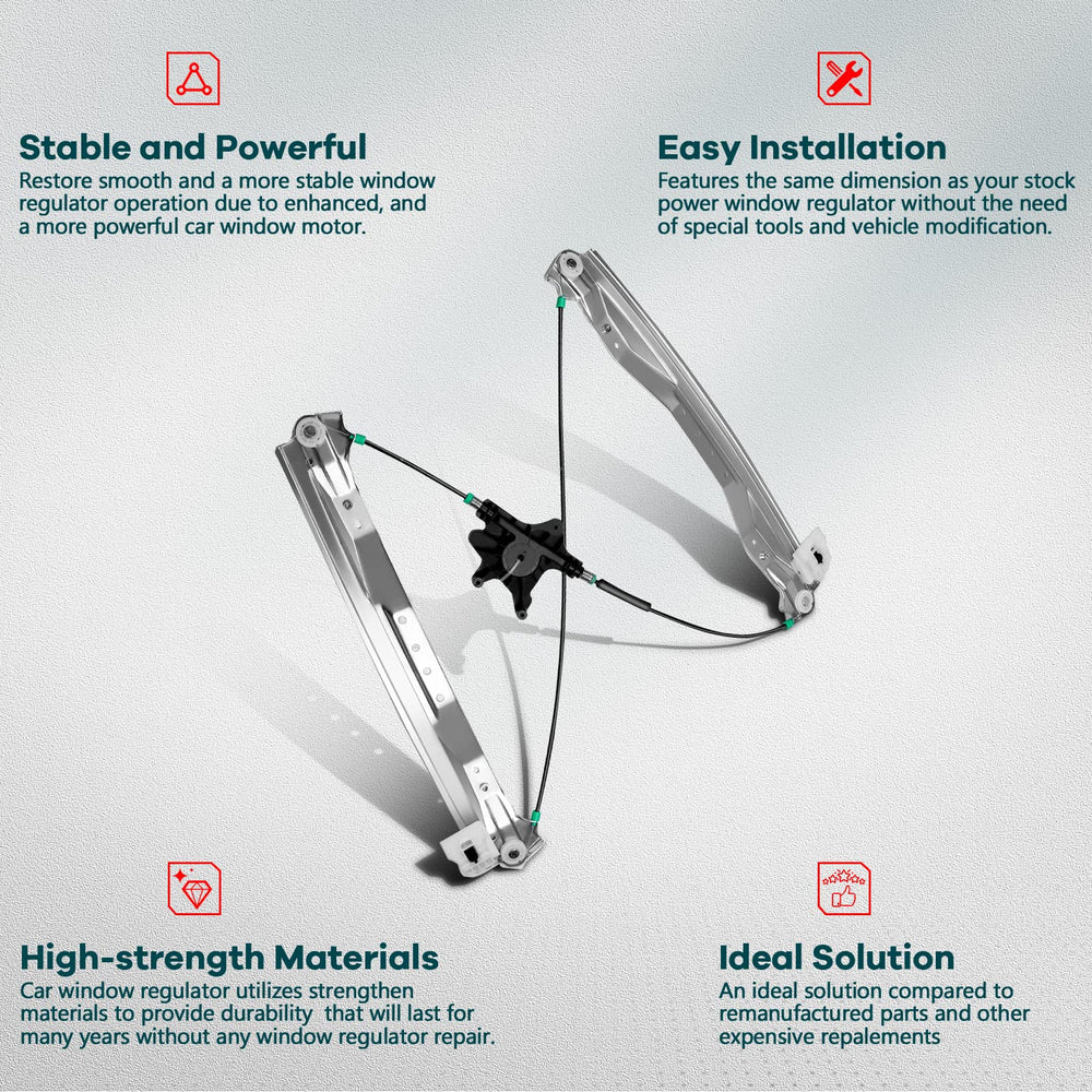 FindAuto front-left regulator installation diagram for hassle-free fit.