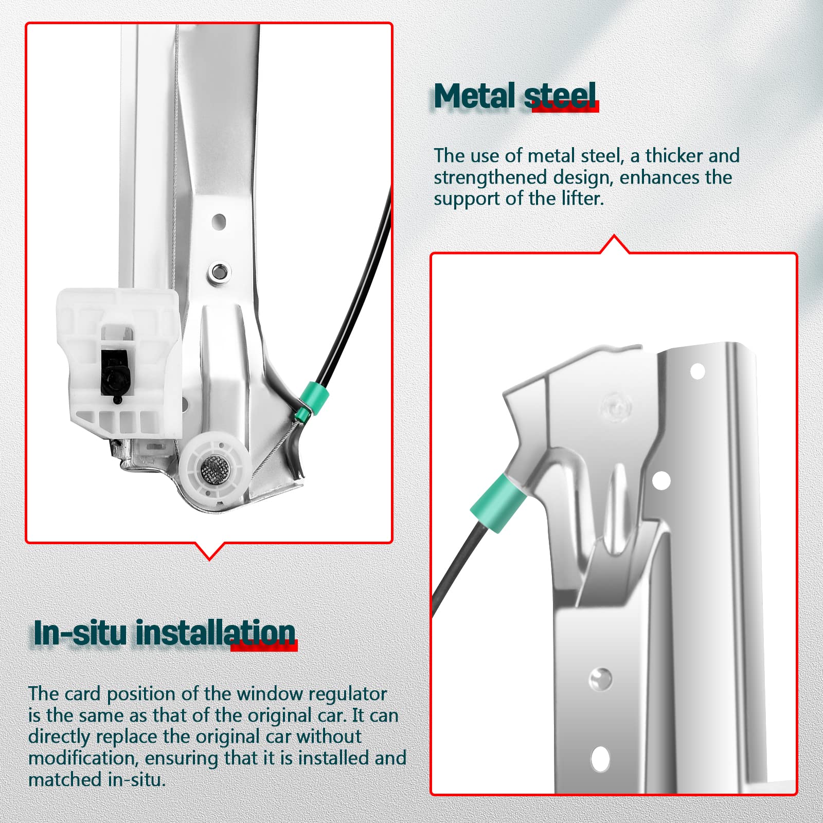 FindAuto front-left regulator side view highlights mounting points for easy alignment.
