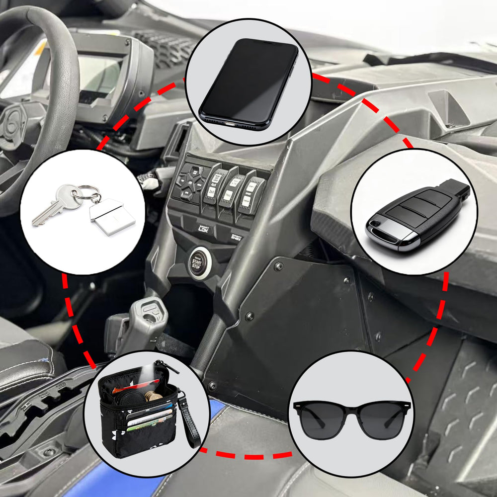 FinFox glovebox access reveal shows quick reach during off-road rides.