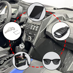 FinFox glovebox access reveal shows quick reach during off-road rides.