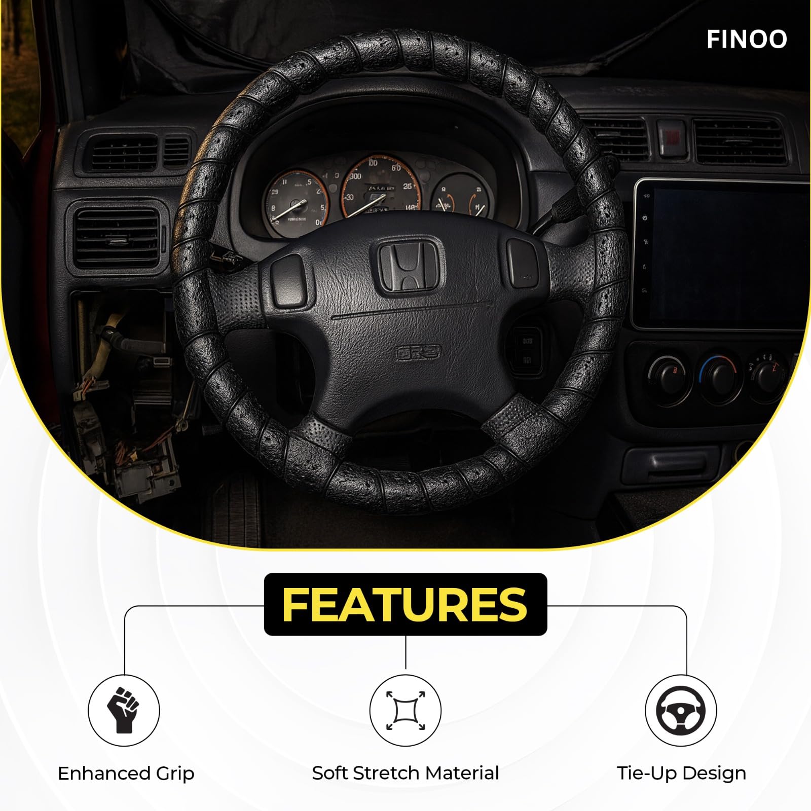 FINOO steering wheel cover protects from sun damage and wear.