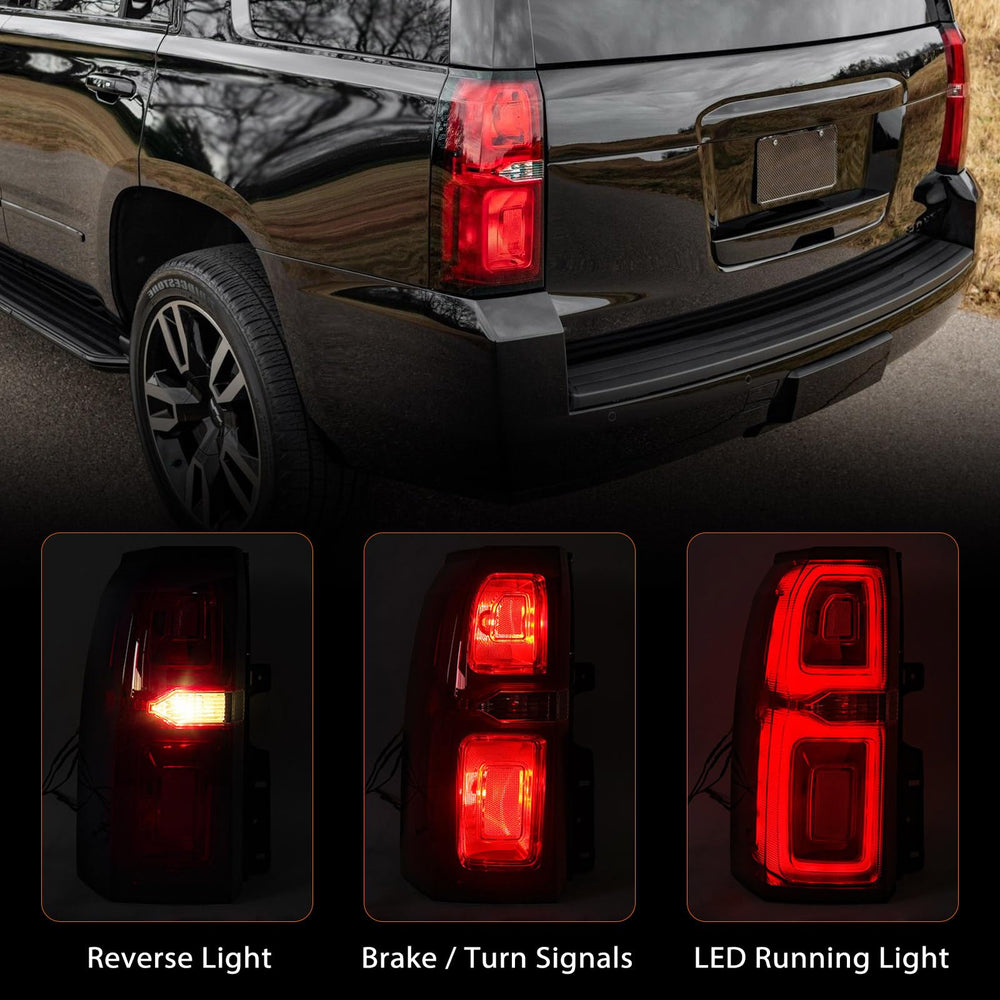 Bright red lens and LEDs improve brake signaling on Chevrolet Tahoe Suburban.