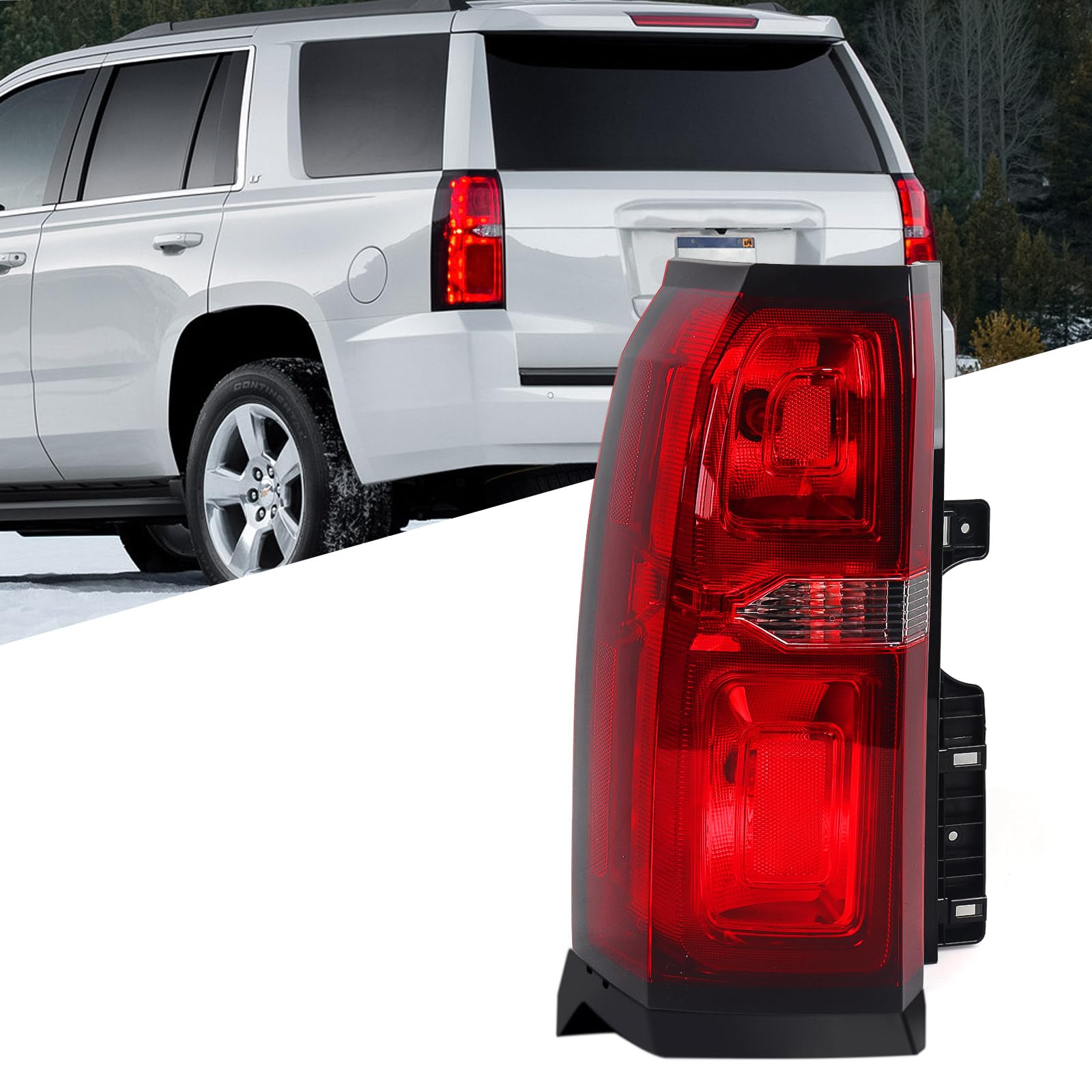 FIONE tail light left LH with red lens and LED running lights for Tahoe/Suburban visibility.
