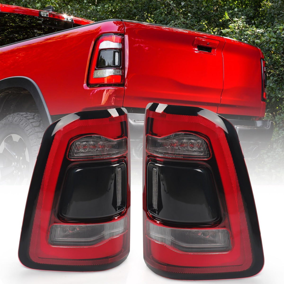 FIONE left tail light for Dodge Ram 1500 with red lens and chrome interior for improved night visibility