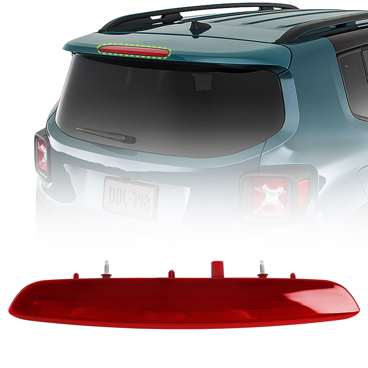 FIONE 3rd brake light for Jeep Renegade rear center improves braking visibility in rain