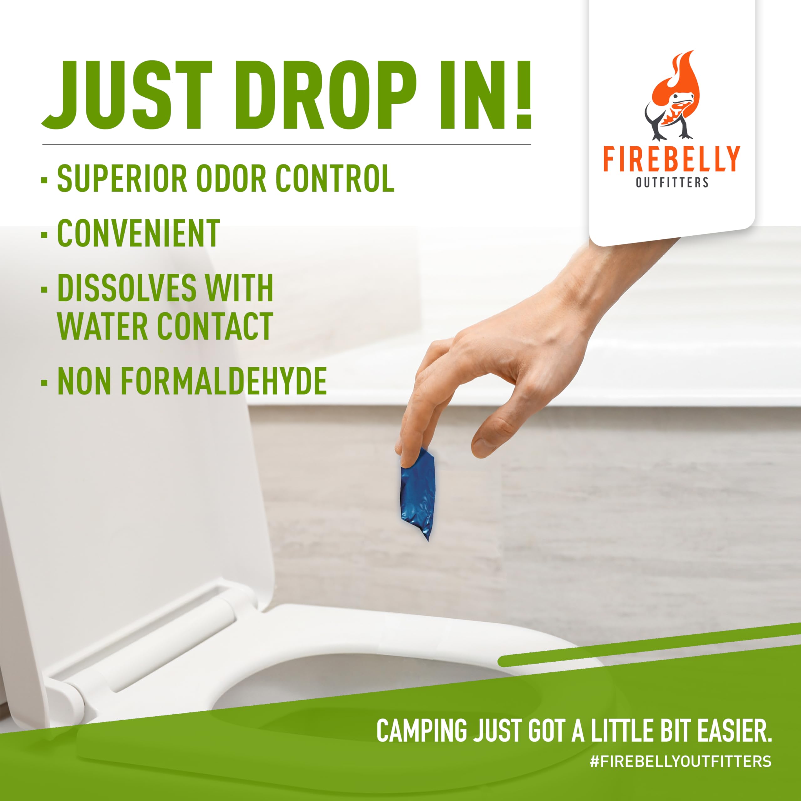 Firebelly Outfitters RV black tank deodorizer in action reducing clogs