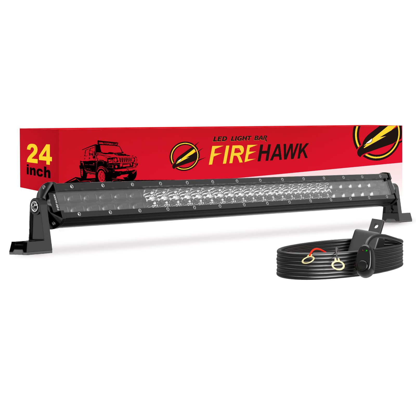 Firehawk 24-inch LED light bar enhances night visibility with extreme brightness.
