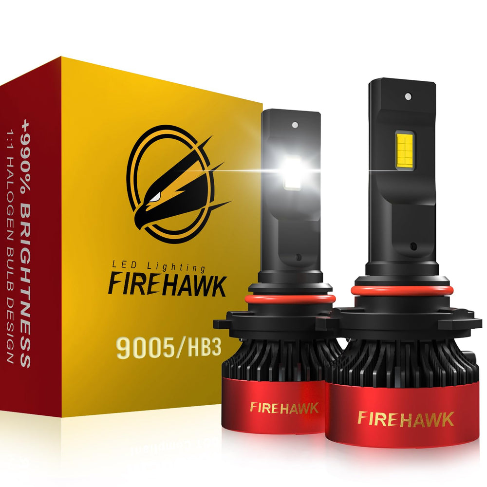 Firehawk 9005 LED bulbs front view delivering ultra-bright xenon-like light.