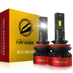 Firehawk H11/H8/H9/H16 bulbs in a pack; front view boosts night driving visibility.