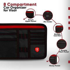 Firestone sun visor organizer interior layout with eight compartments for organization.