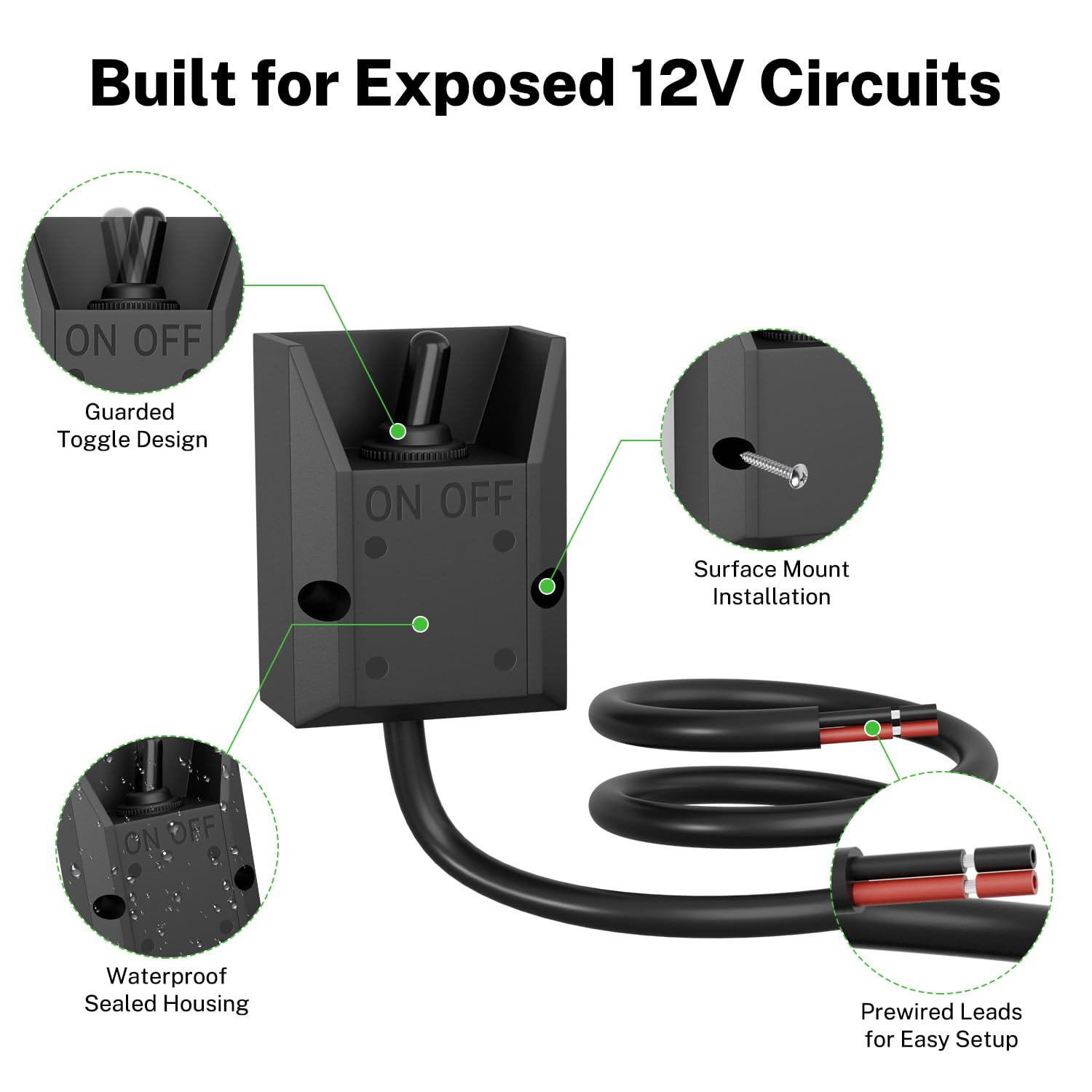 FIRMERST waterproof toggle switch 12V-30A for truck dash mounting.
