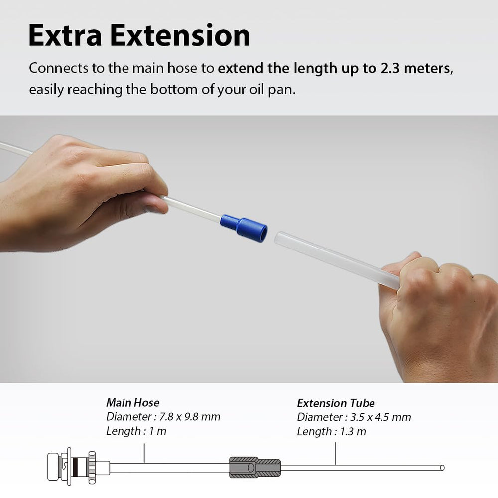 FIRSTINFO A1104A oil fluid extractor setup with extension hose in action.