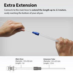 FIRSTINFO A1104A oil fluid extractor setup with extension hose in action.