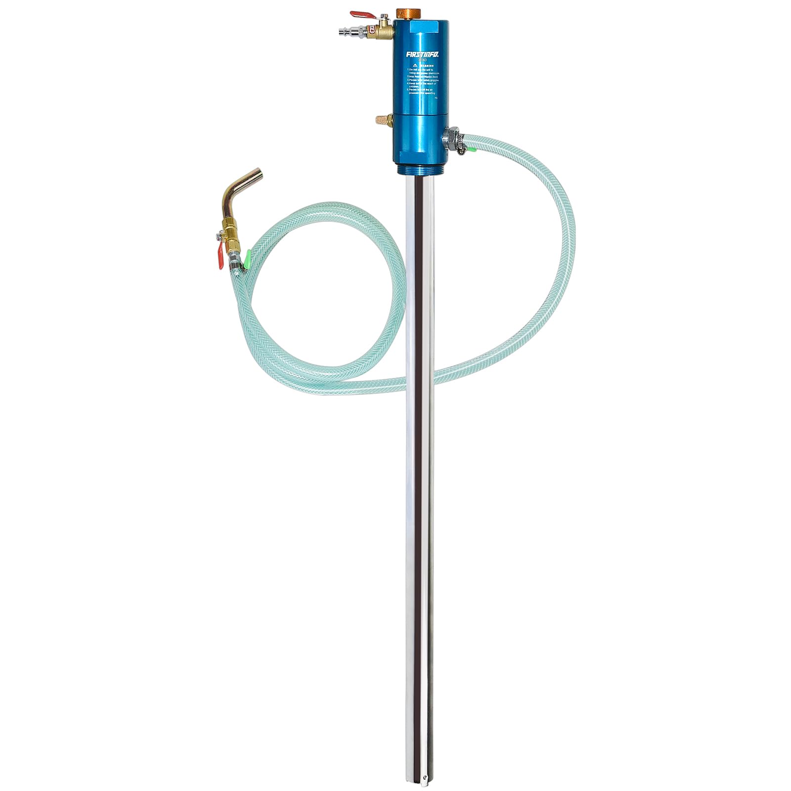 FIRSTINFO A1182US pneumatic drum pump for 50-gallon barrels delivers fast transfer.