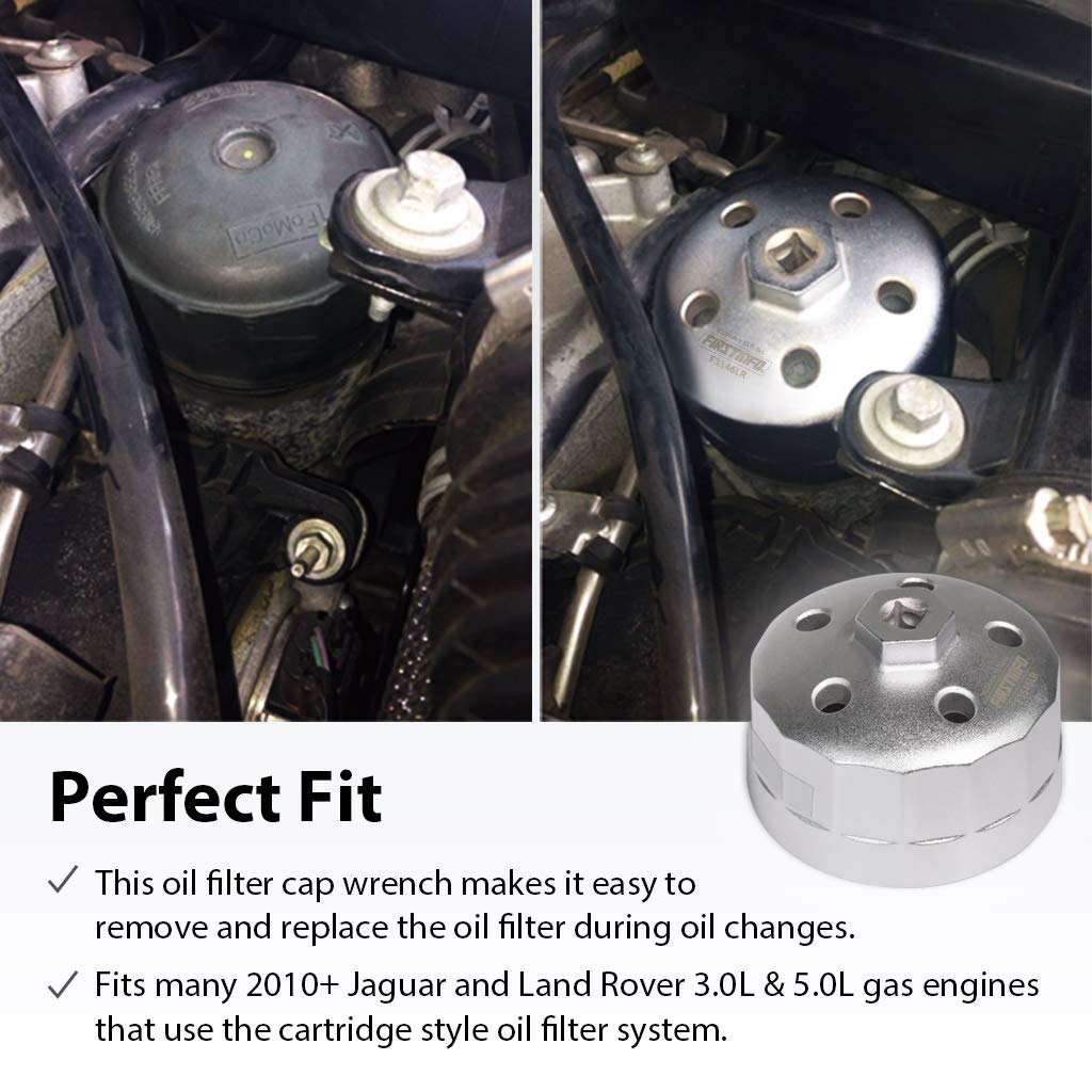 FIRSTINFO F3546LR showing compatibility with Land Rover and Jaguar for cartridge filters.