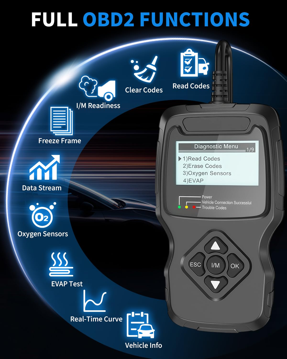 FirstOOL OBD2 Scanner diagnostic display shows live data readings clearly.