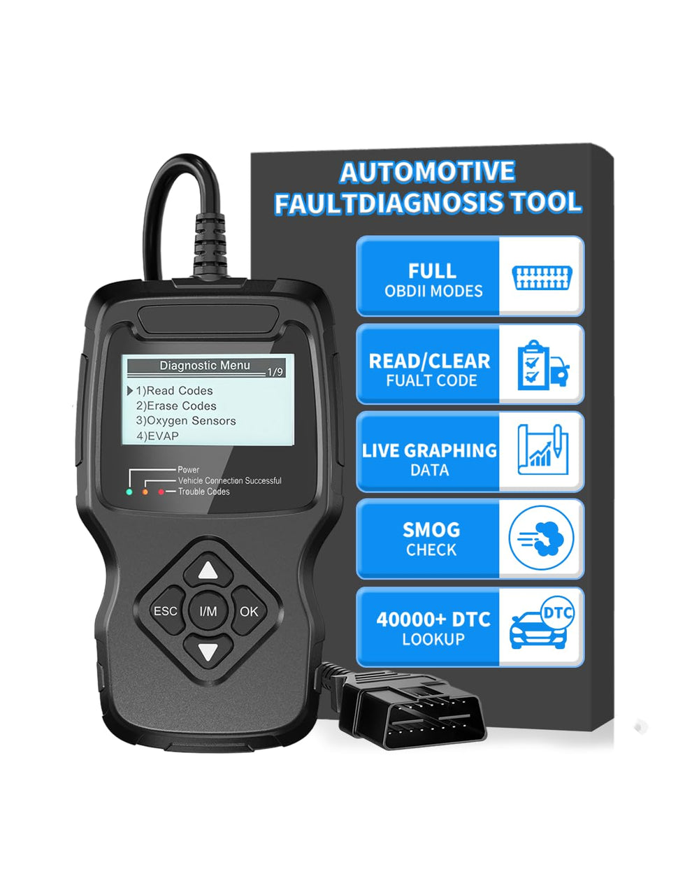 FirstOOL Car OBD2 Scanner front view, compact and portable for on-the-go diagnostics.