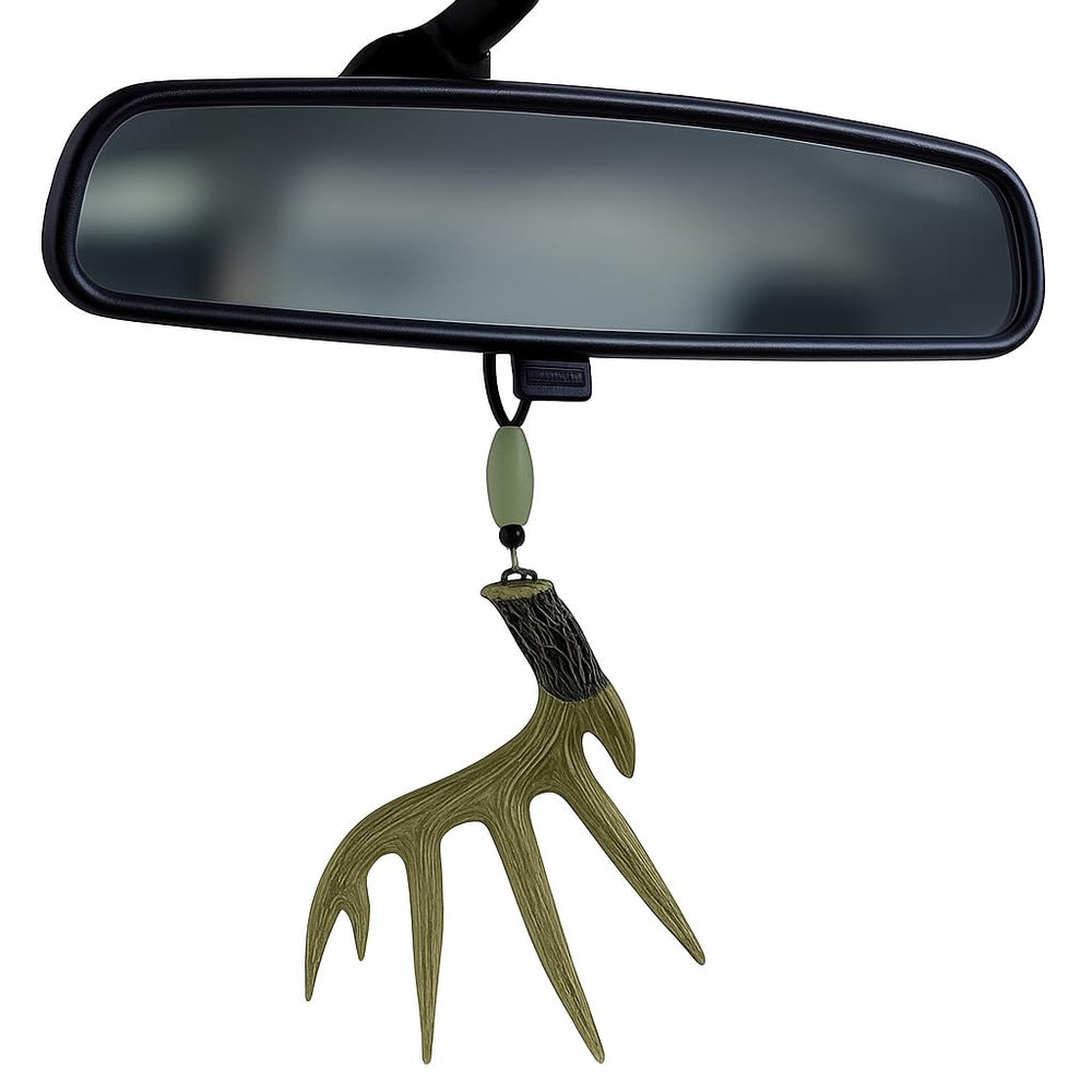 Fisken antler rear-view mirror ornament offers rustic vehicle decor with lifelike realism.