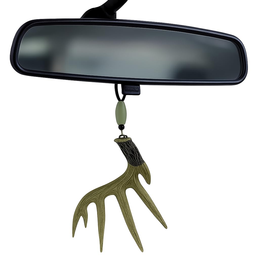 Fisken antler rear-view mirror ornament offers rustic vehicle decor with lifelike realism.