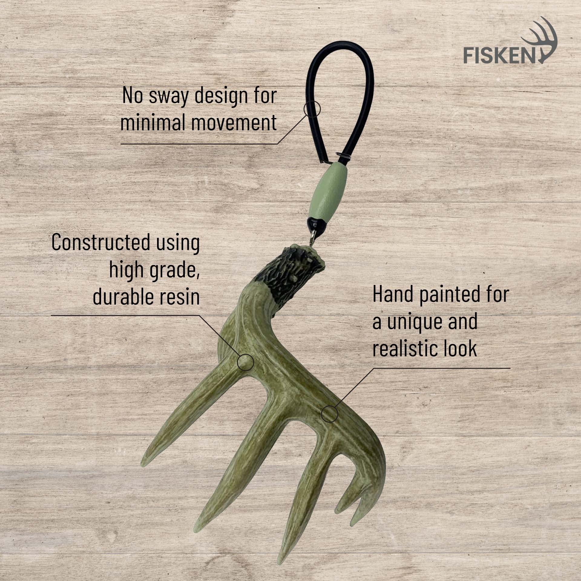 Fisken hand-painted whitetail antler replica showcases authentic details for outdoors enthusiasts.