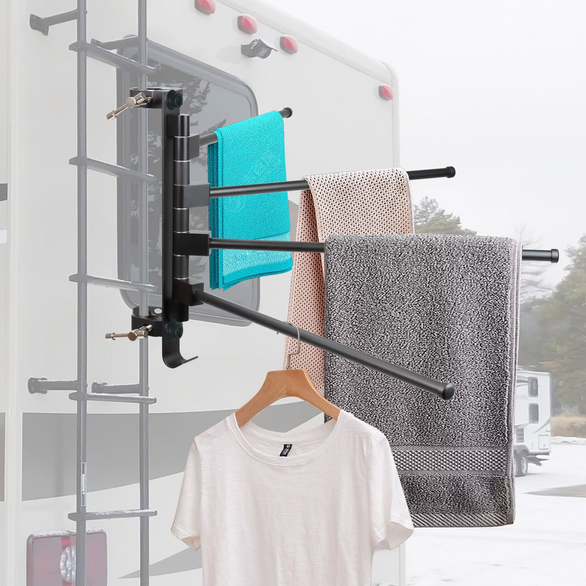 Fistihon RV drying rack arm extended for sturdy outdoor drying
