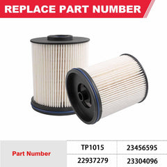 Fitede TP1015 fuel filter side view; compatible with 6.6L Duramax diesel.