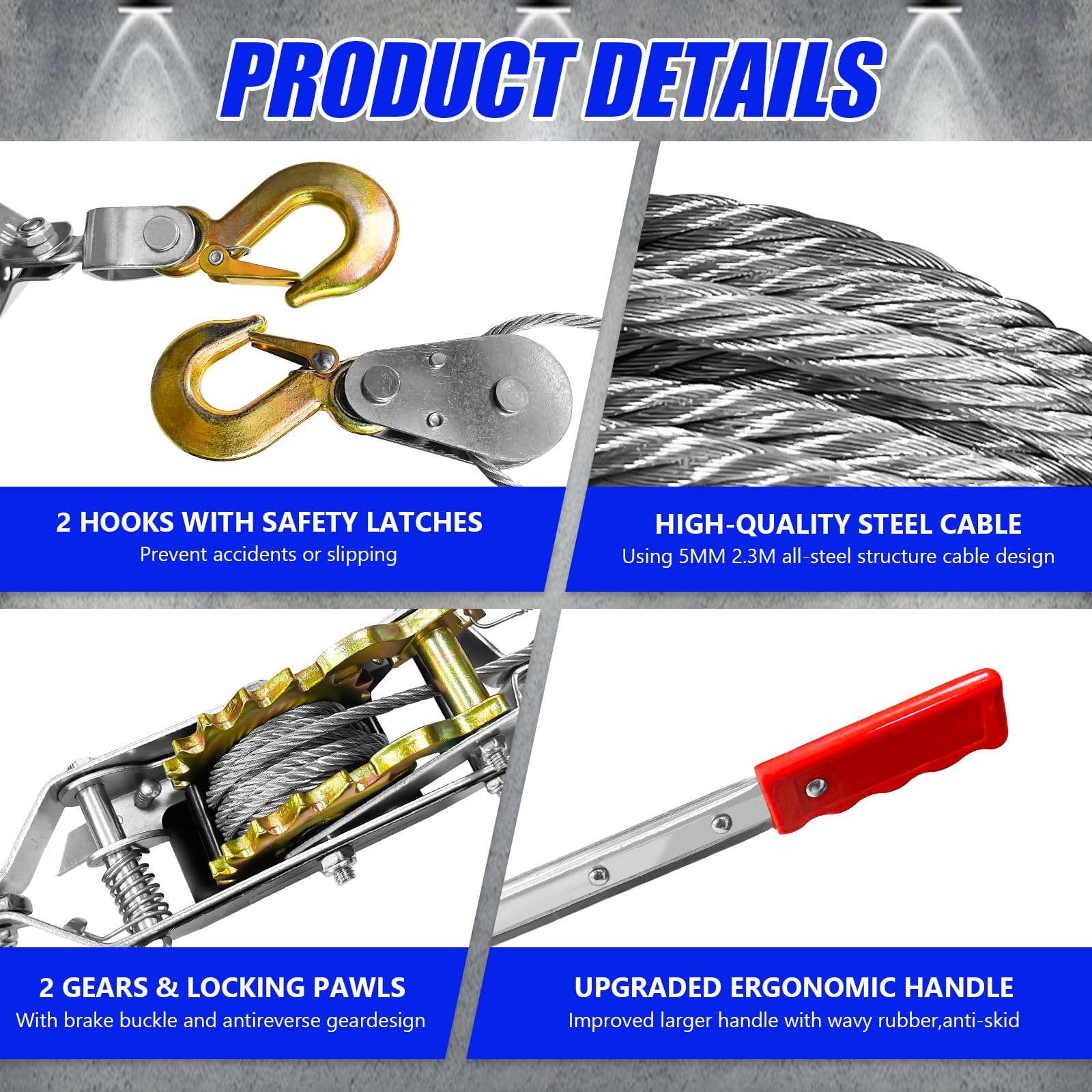 FITHOIST Come Along Winch hooks with self-closing safety latches for secure attachment