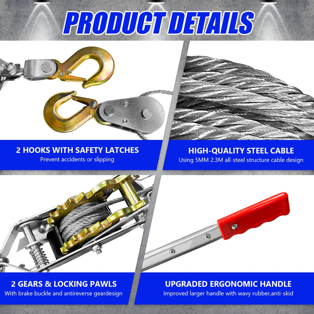 FITHOIST Come Along Winch hooks with self-closing safety latches for secure attachment
